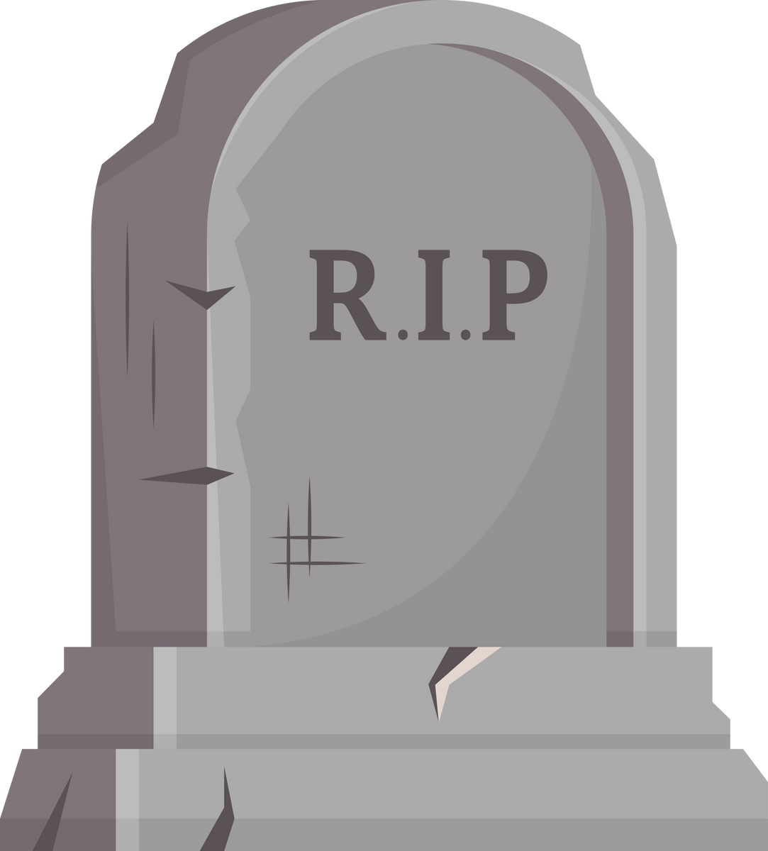 Spooky tombstone vector illustration. RIP gravestone for Halloween, cemetery or tomb, stone crosses on white background. Halloween, funeral concept